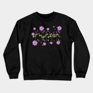 Love pink  roses on stems with gems and purple flowers black bg Crewneck Sweatshirt